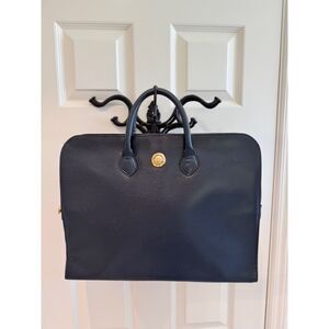 Authentic Chloé Navy Leather Briefcase Tote – Classic Gold Medallion Logo